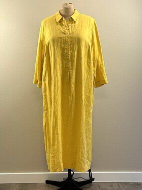 J. Jill Yellow 100% Linen Shirt Dress NWOT